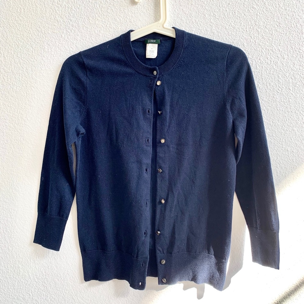 Jcrew Navy Blue 3/4 Sleeve Cardigan Sz S